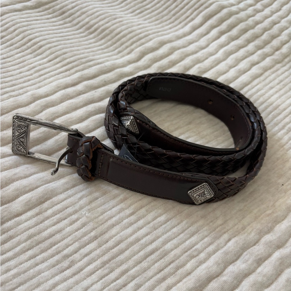 Brighton Brown Leather Woven Belt Silver Detail Women’s M/L 32